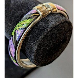Silver tone vintage 80’s bangle bracelet black purples green J17‎